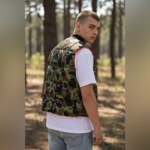 Hunting camouflage quilted vest large